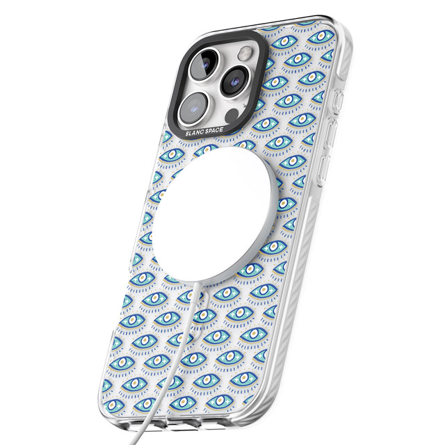 iPhone 16 Pro Max Eyes & Crosses (Clear) Psychedelic Eyes Pattern Black Impact Phone Case