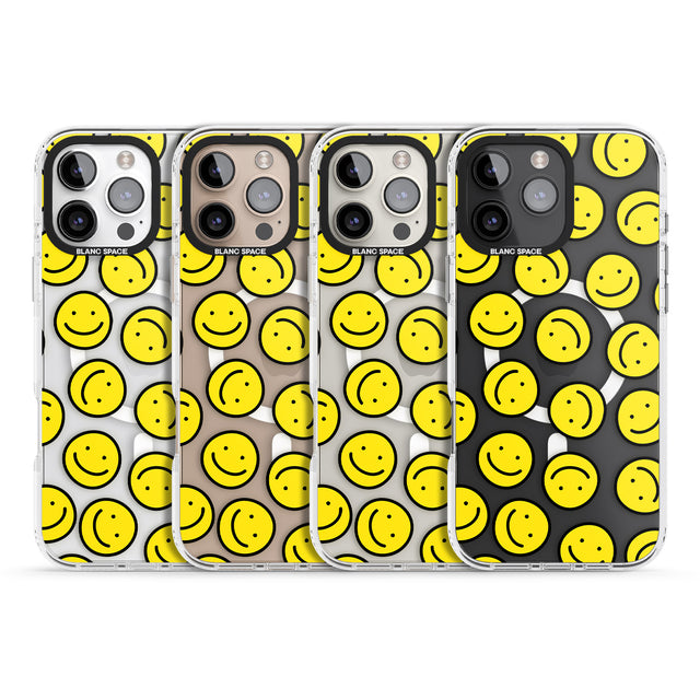 iPhone 16 Pro Max Happy Face Clear Pattern Black Impact Phone Case