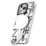 iPhone 16 Pro Max Abstract Continuous Line Faces Black on Clear Black Impact Phone Case