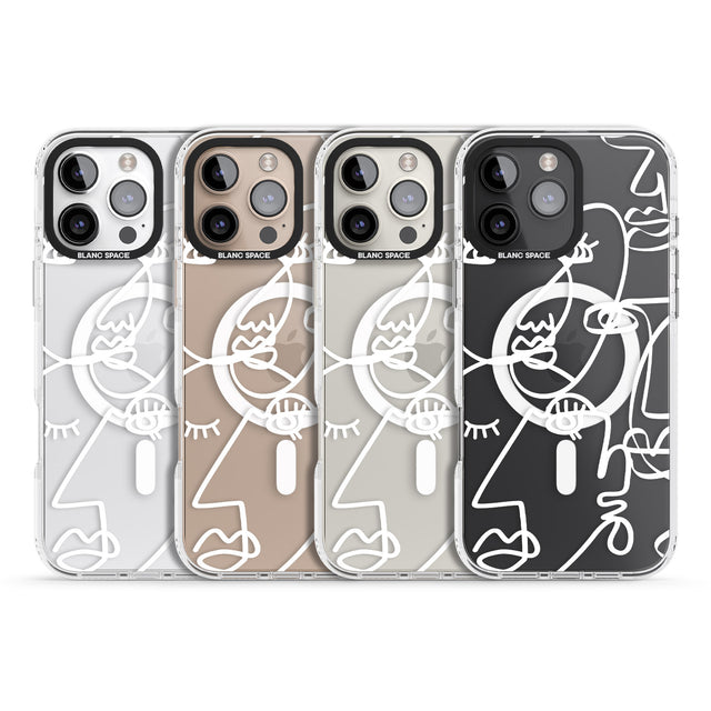 iPhone 16 Pro Max Abstract Continuous Line Faces White on Clear Black Impact Phone Case