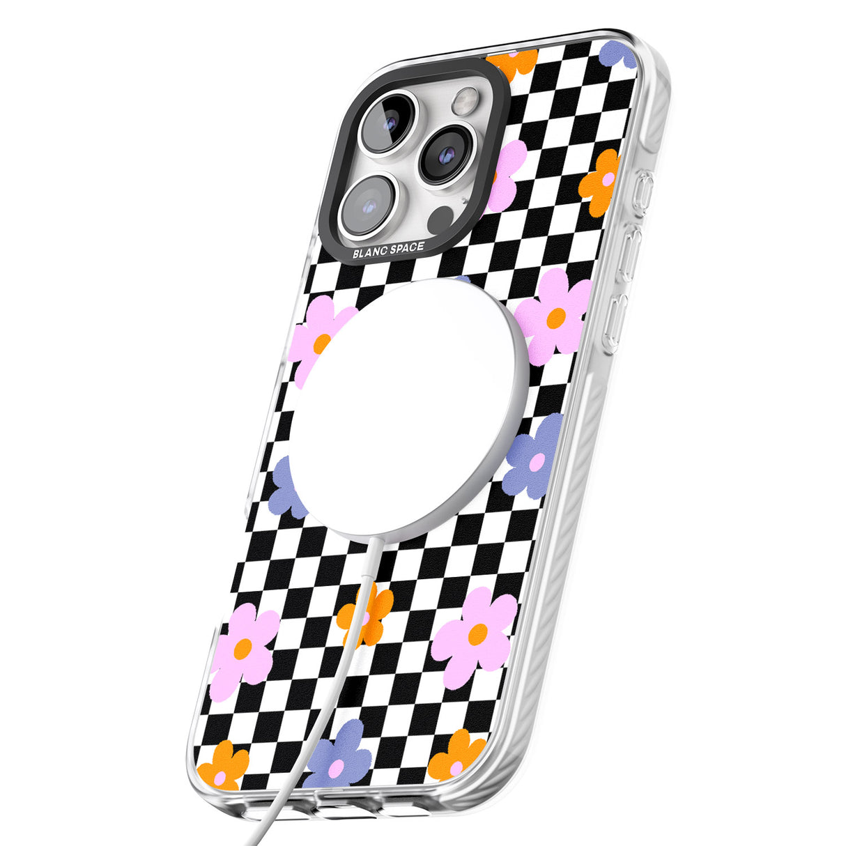 iPhone 16 Pro Max Checkered Blossom Black Impact Phone Case