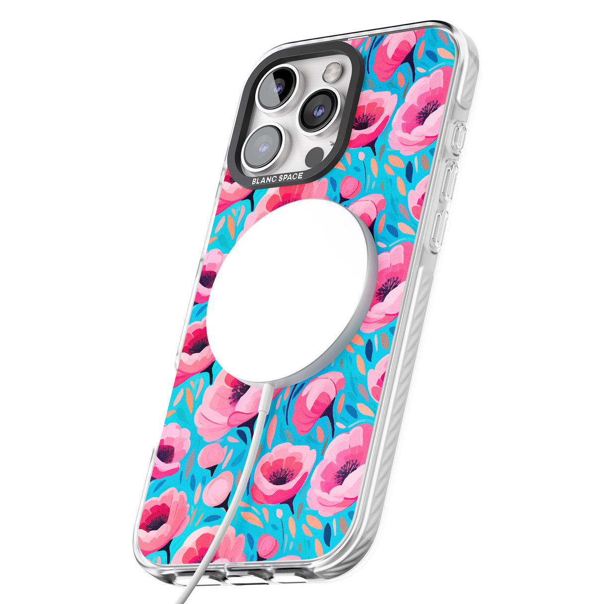 iPhone 16 Pro Max Tropical Pink Poppies Black Impact Phone Case