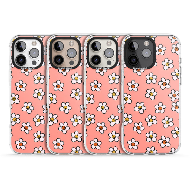 iPhone 16 Pro Max Peachy Daisy Smiles Black Impact Phone Case