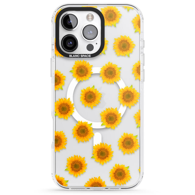 iPhone 16 Pro Max Sunflowers Transparent Pattern Black Impact Phone Case