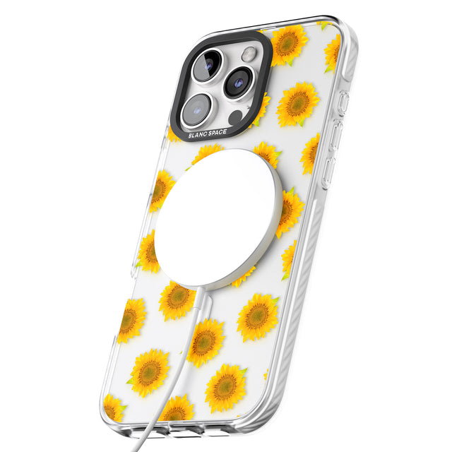 iPhone 16 Pro Max Sunflowers Transparent Pattern Black Impact Phone Case