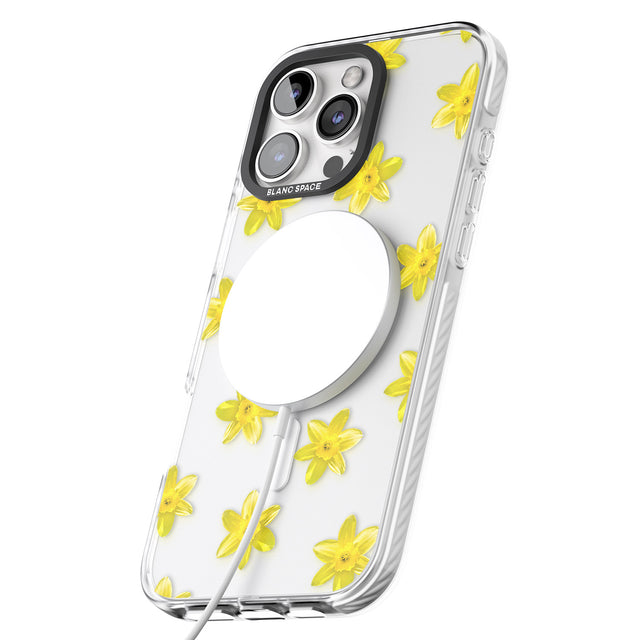 iPhone 16 Pro Max Daffodils Transparent Pattern Black Impact Phone Case