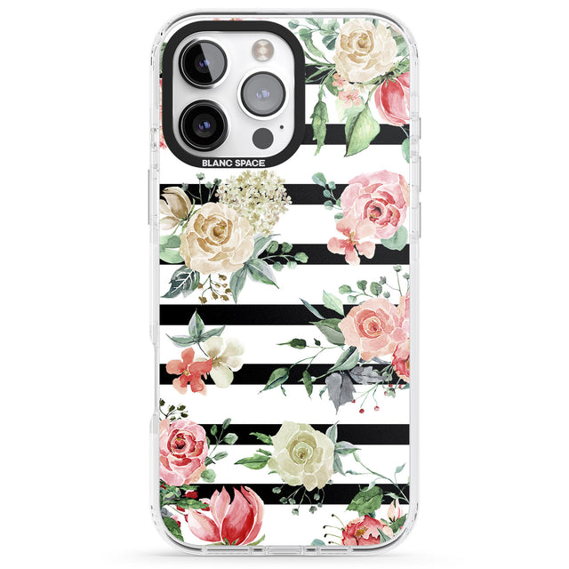 iPhone 16 Pro Max Bold Stripes & Flower Pattern Black Impact Phone Case