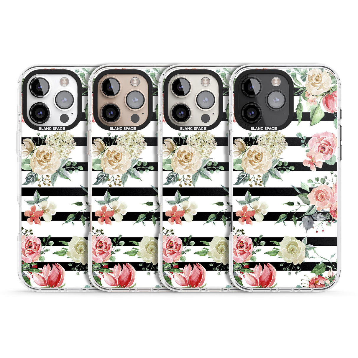 iPhone 16 Pro Max Bold Stripes & Flower Pattern Black Impact Phone Case