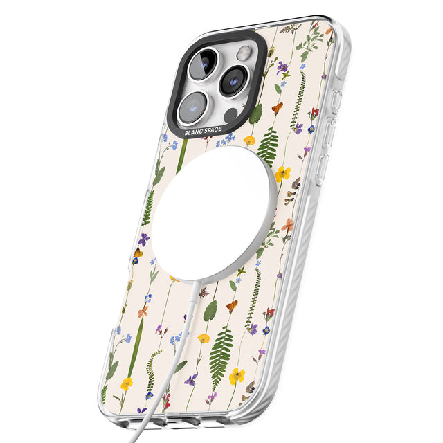 iPhone 16 Pro Max Wildflower Chain Design - Cream Black Impact Phone Case