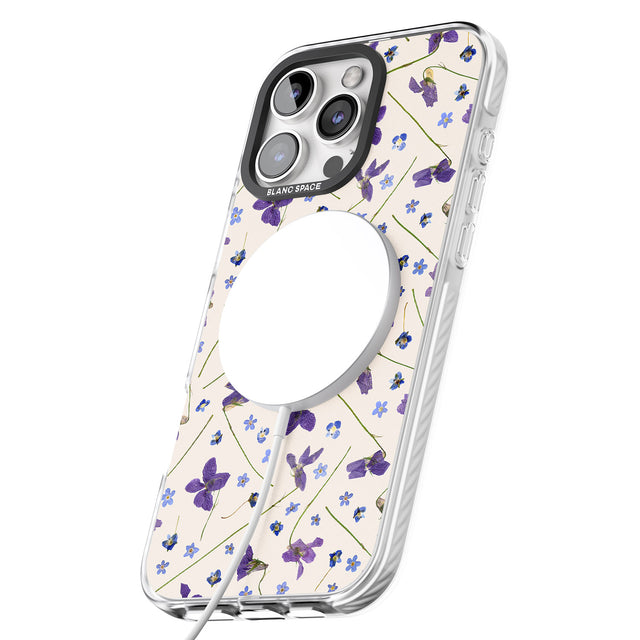 iPhone 16 Pro Max Violet Floral Pattern Design - Cream Black Impact Phone Case