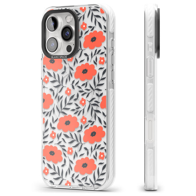 iPhone 16 Pro Max Red Poppy Transparent Floral Black Impact Phone Case