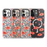 iPhone 16 Pro Max Red Poppy Transparent Floral Black Impact Phone Case