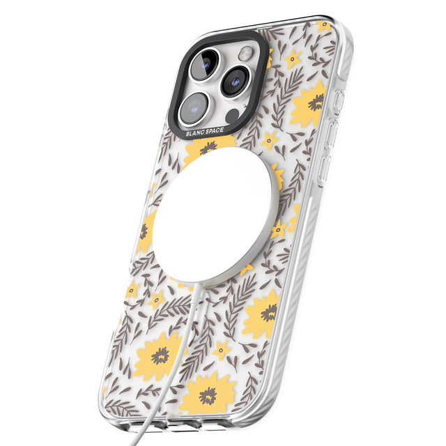 iPhone 16 Pro Max Yellow Blossoms Transparent Floral Black Impact Phone Case