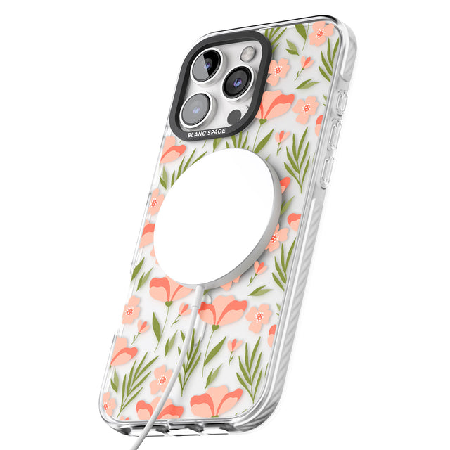 iPhone 16 Pro Max Pink Petals Transparent Floral Black Impact Phone Case