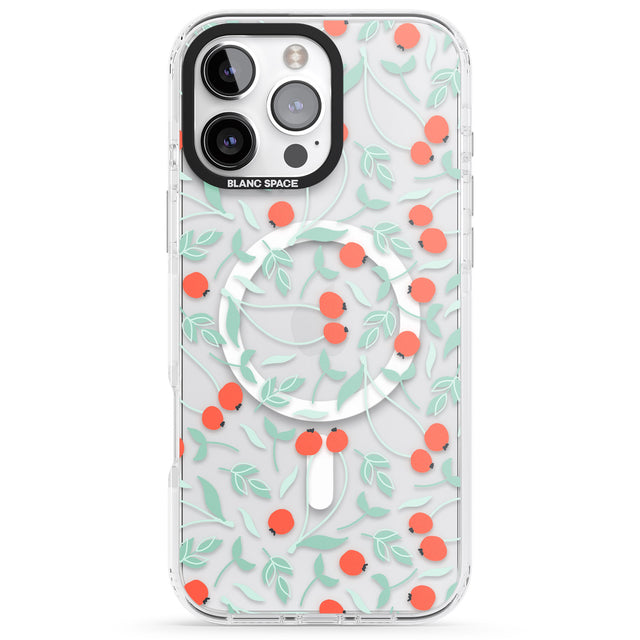 iPhone 16 Pro Max Red Berries Transparent Floral Black Impact Phone Case