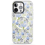 iPhone 16 Pro Max Blue Flora Transparent Floral Black Impact Phone Case