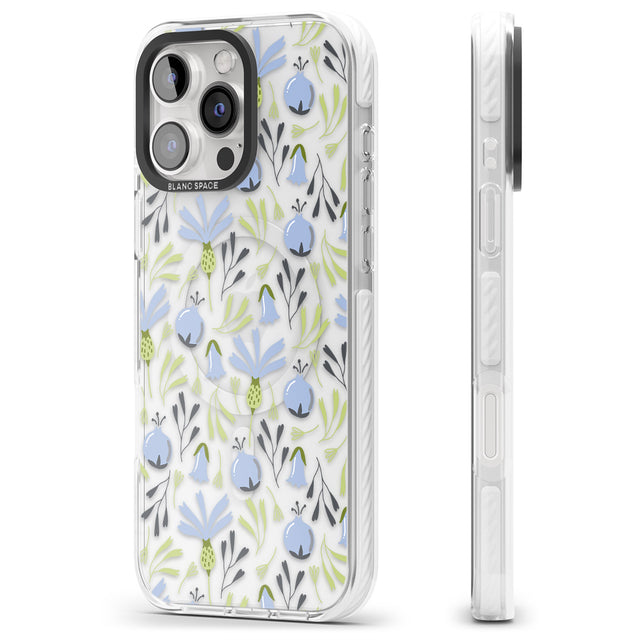 iPhone 16 Pro Max Blue Flora Transparent Floral Black Impact Phone Case