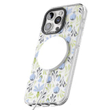 iPhone 16 Pro Max Blue Flora Transparent Floral Black Impact Phone Case