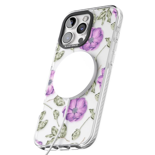 iPhone 16 Pro Max Purple Blossoms Transparent Floral Black Impact Phone Case