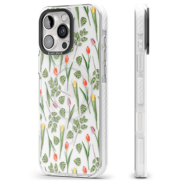 iPhone 16 Pro Max Spring Tulips Transparent Floral Black Impact Phone Case