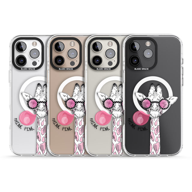 iPhone 16 Pro Max Think Pink Giraffe Black Impact Phone Case