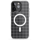 iPhone 16 Pro Max Simplistic Large Grid Pattern White (Transparent) Black Impact Phone Case