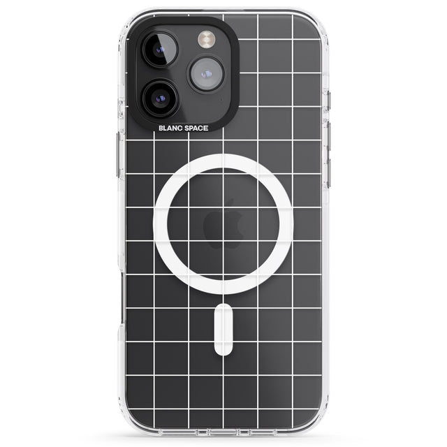 iPhone 16 Pro Max Simplistic Large Grid Pattern White (Transparent) Black Impact Phone Case