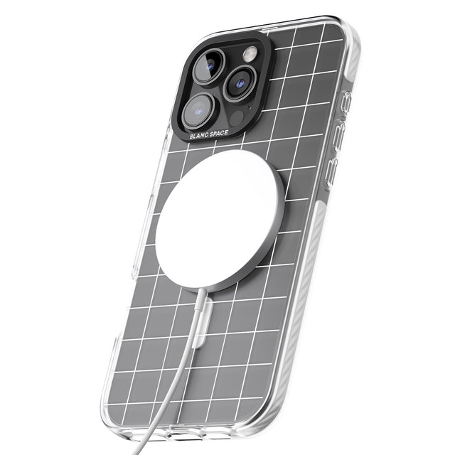 iPhone 16 Pro Max Simplistic Large Grid Pattern White (Transparent) Black Impact Phone Case