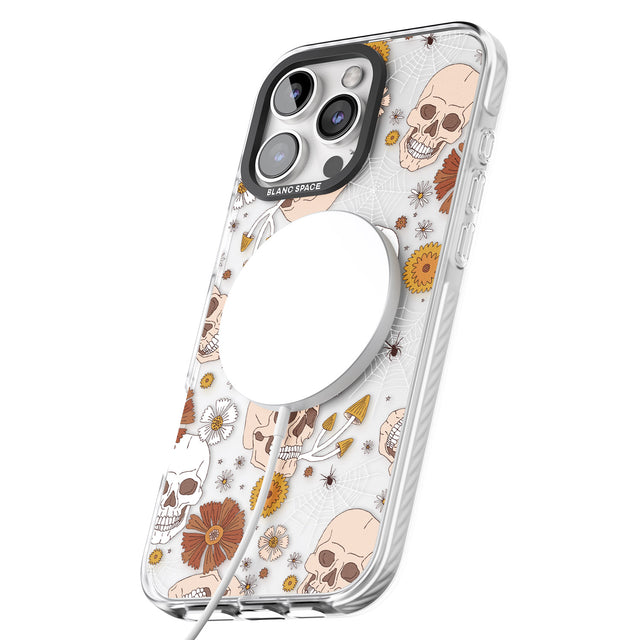 iPhone 16 Pro Max Halloween Skulls and Flowers Black Impact Phone Case