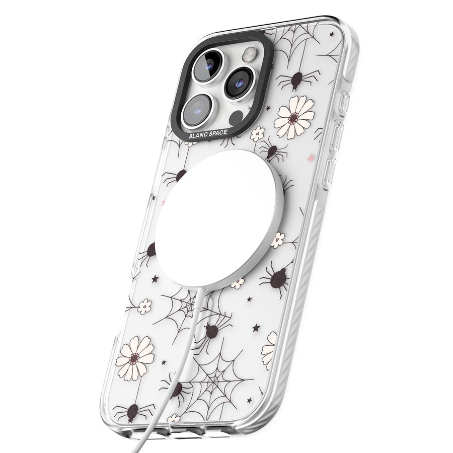 Spiders and Flowers Pattern Impact Magsafe Phone Case for iPhone 16 Pro, iPhone 16 Pro Max