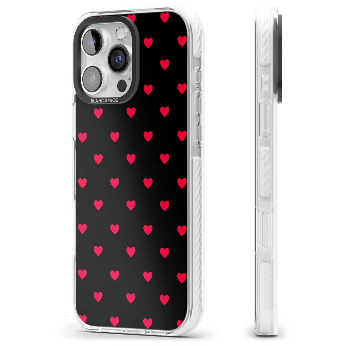 iPhone 16 Pro Max Small Heart Pattern: Red & Black Impact Phone Case