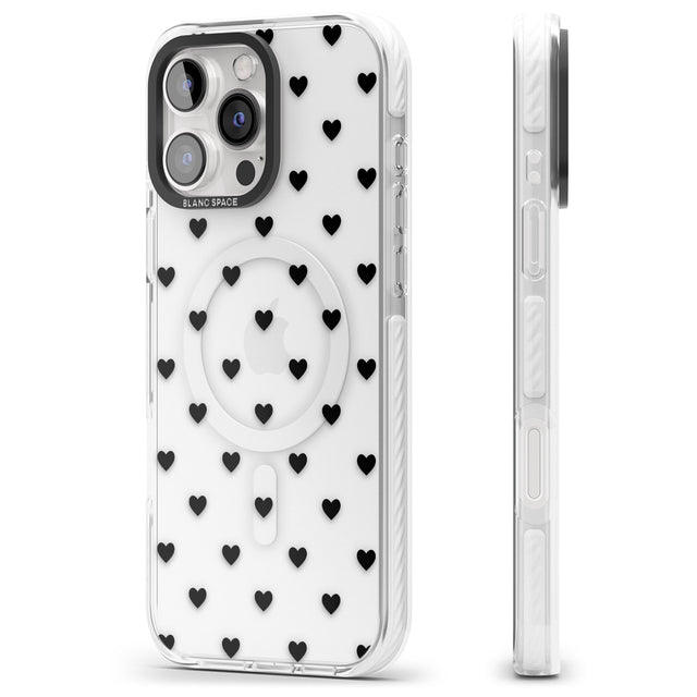 iPhone 16 Pro Max Small Heart Pattern: White & Black Impact Phone Case