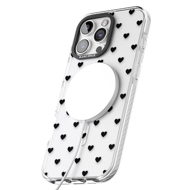 iPhone 16 Pro Max Small Heart Pattern: White & Black Impact Phone Case