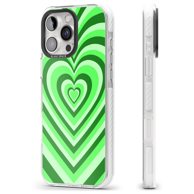 iPhone 16 Pro Max Green Heart Illusion Black Impact Phone Case