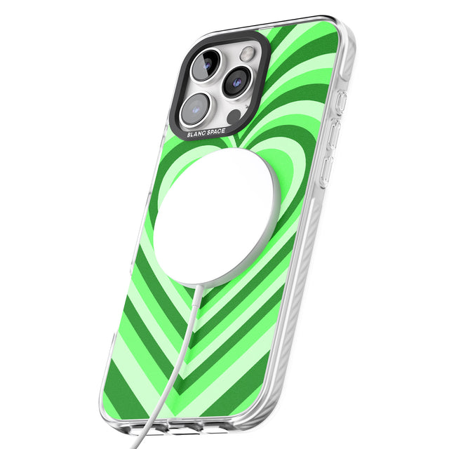 iPhone 16 Pro Max Green Heart Illusion Black Impact Phone Case