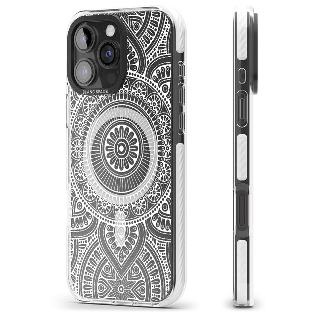 iPhone 16 Pro Max White Henna Flower Wheel Black Impact Phone Case