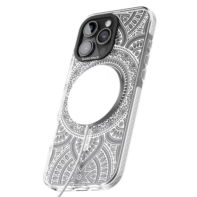 iPhone 16 Pro Max White Henna Flower Wheel Black Impact Phone Case