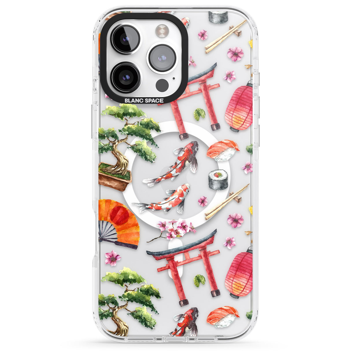 iPhone 16 Pro Max Mixed Japanese Watercolour Pattern Black Impact Phone Case