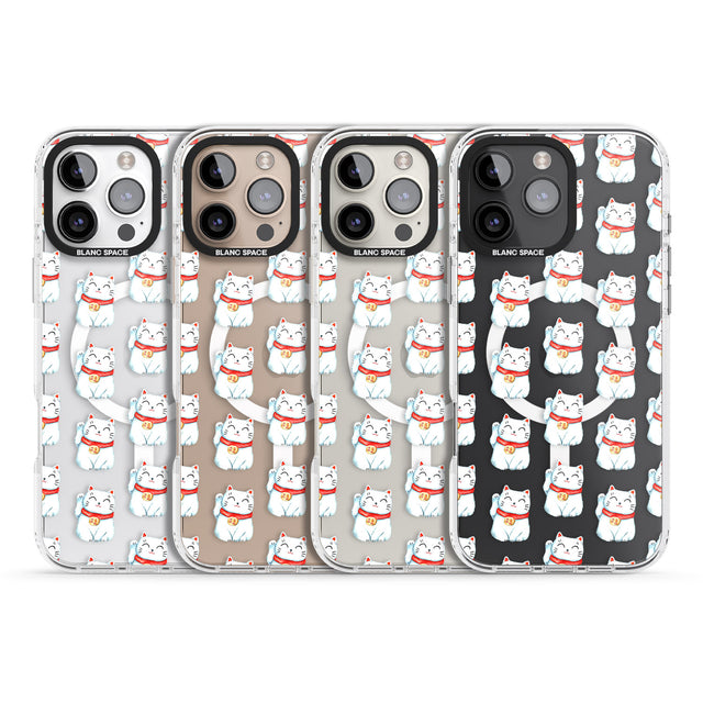 iPhone 16 Pro Max Lucky Cat Maneki-Neko Japanese Pattern Black Impact Phone Case