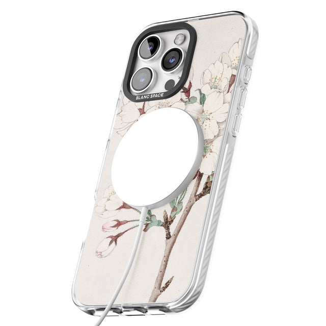 iPhone 16 Pro Max Vintage Japanese Illustrations Cherry Blossoms Black Impact Phone Case