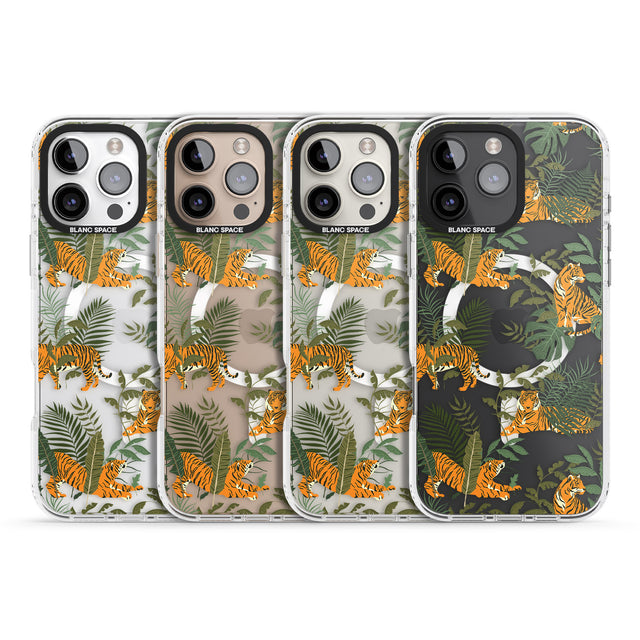 iPhone 16 Pro Max ClearTiger & Fern Jungle Cat Pattern Black Impact Phone Case