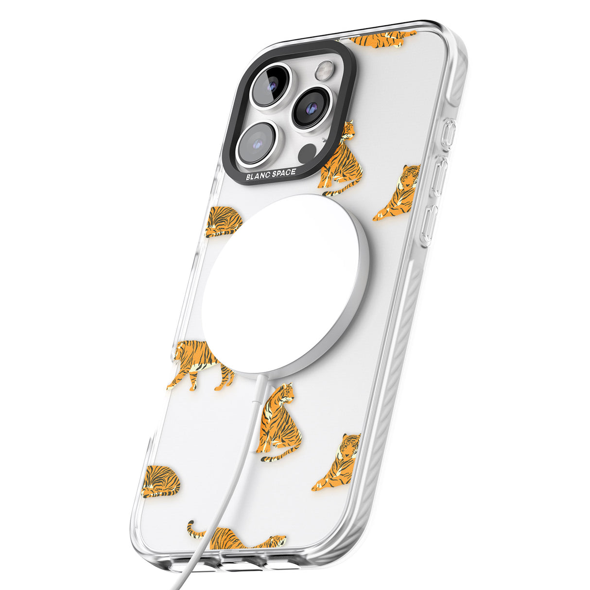 iPhone 16 Pro Max Clear Tiger Jungle Cat Pattern Black Impact Phone Case