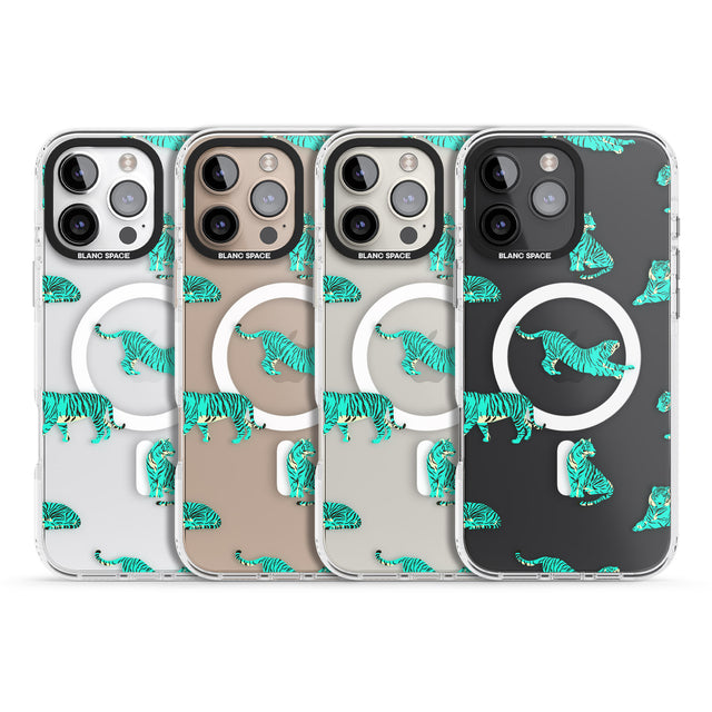 iPhone 16 Pro Max Turquoise Tiger Jungle Cat Pattern Black Impact Phone Case