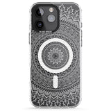 iPhone 16 Pro Max Large White Mandala Design Black Impact Phone Case