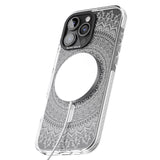 iPhone 16 Pro Max Large White Mandala Design Black Impact Phone Case