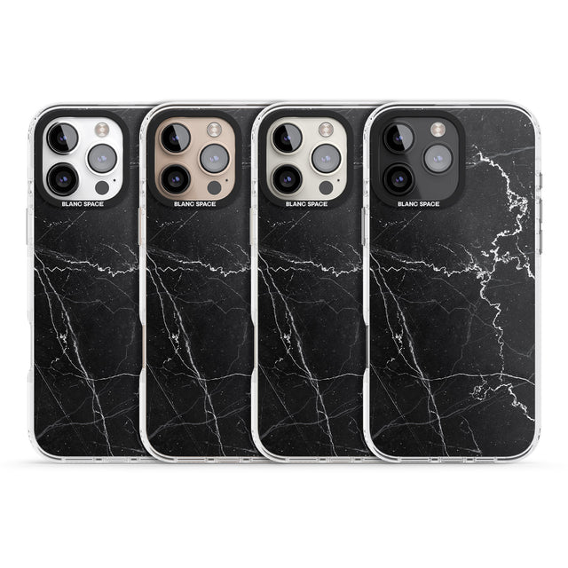 iPhone 16 Pro Max Bold Black Marble with White Texture Black Impact Phone Case