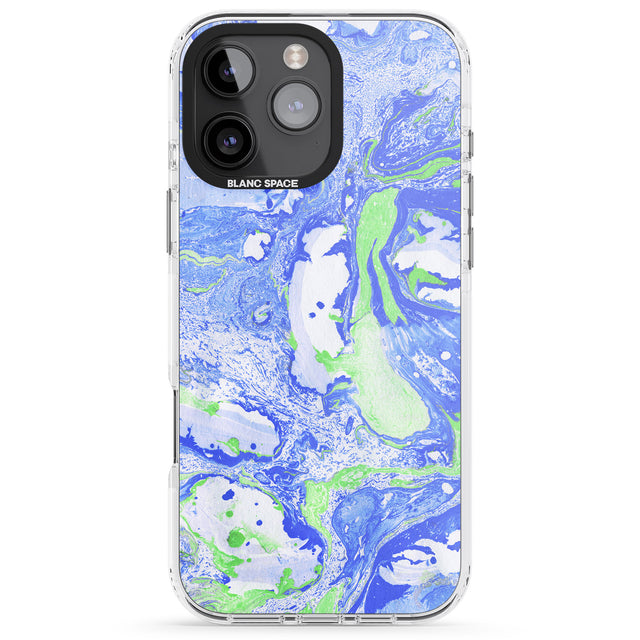 iPhone 16 Pro Max Dark Blue & Green Marbled Paper Pattern Black Impact Phone Case