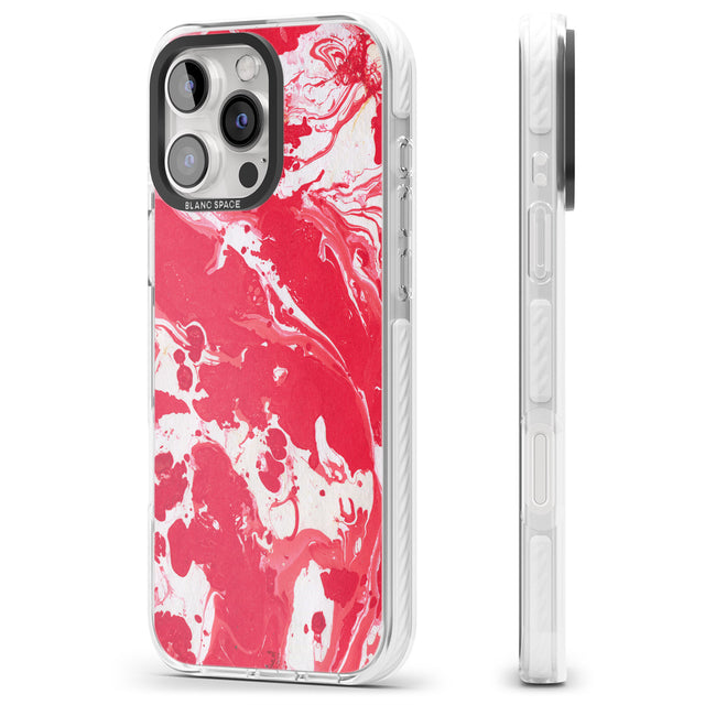 iPhone 16 Pro Max Red & White - Marbled Paper Black Impact Phone Case