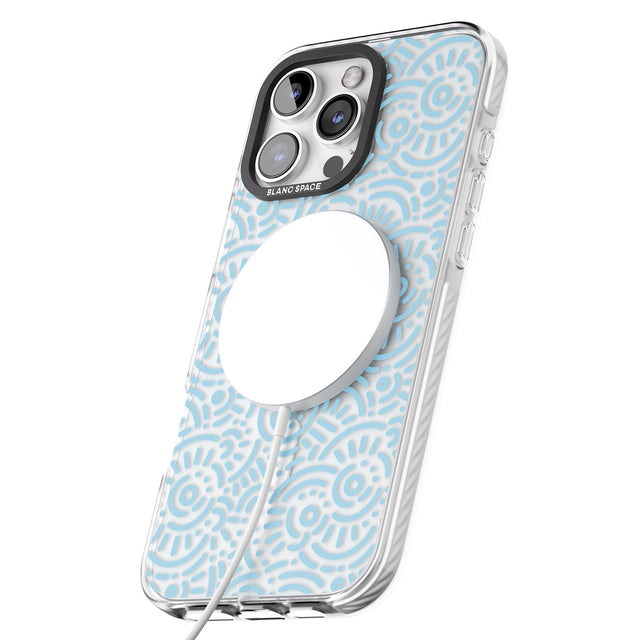 iPhone 16 Pro Max Light Blue Pattern Memphis Retro Pattern Design Black Impact Phone Case