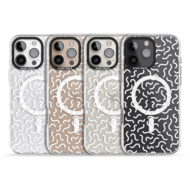 iPhone 16 Pro Max White Wavy Squiggles Memphis Retro Pattern Design Black Impact Phone Case